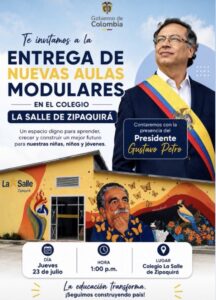 Presidente Gustavo Petro entregará las nuevas aulas modulares en el colegio La Salle de Zipaquirá